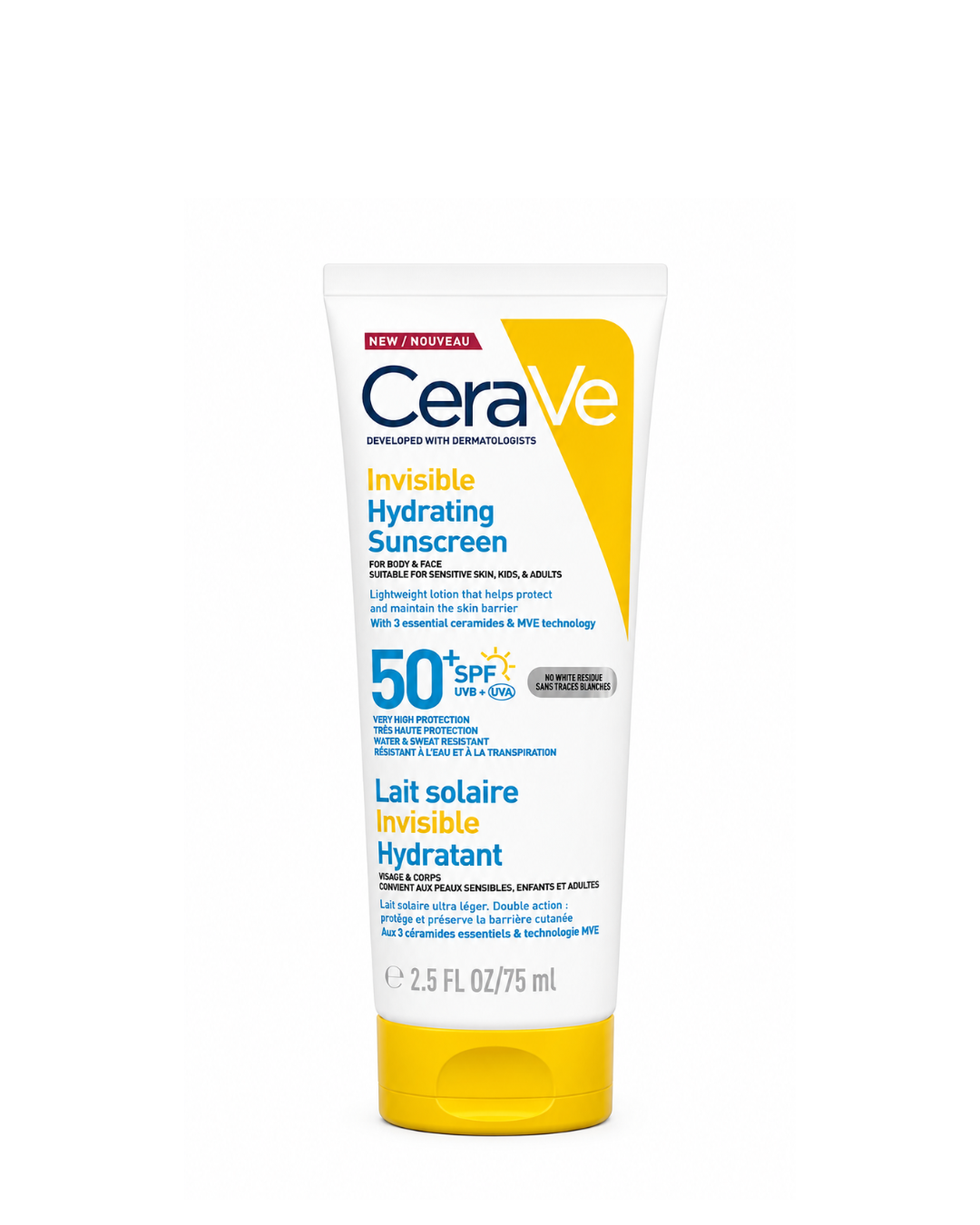 CeraVe Lait Solaire Invisible Hydratant SPF 50+ – Visage et Corps 75ml