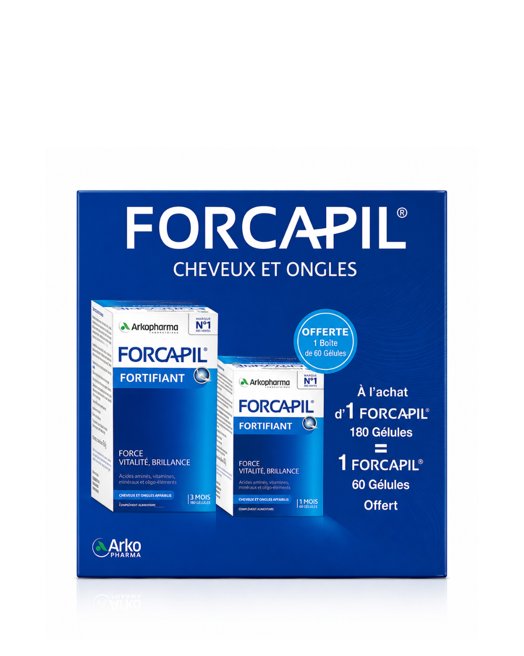 Arkopharma Forcapil Cheveux et Ongles Fortifiant – Coffret 180 Gélules + 60 Gélules Offertes (Cure de 4 Mois)