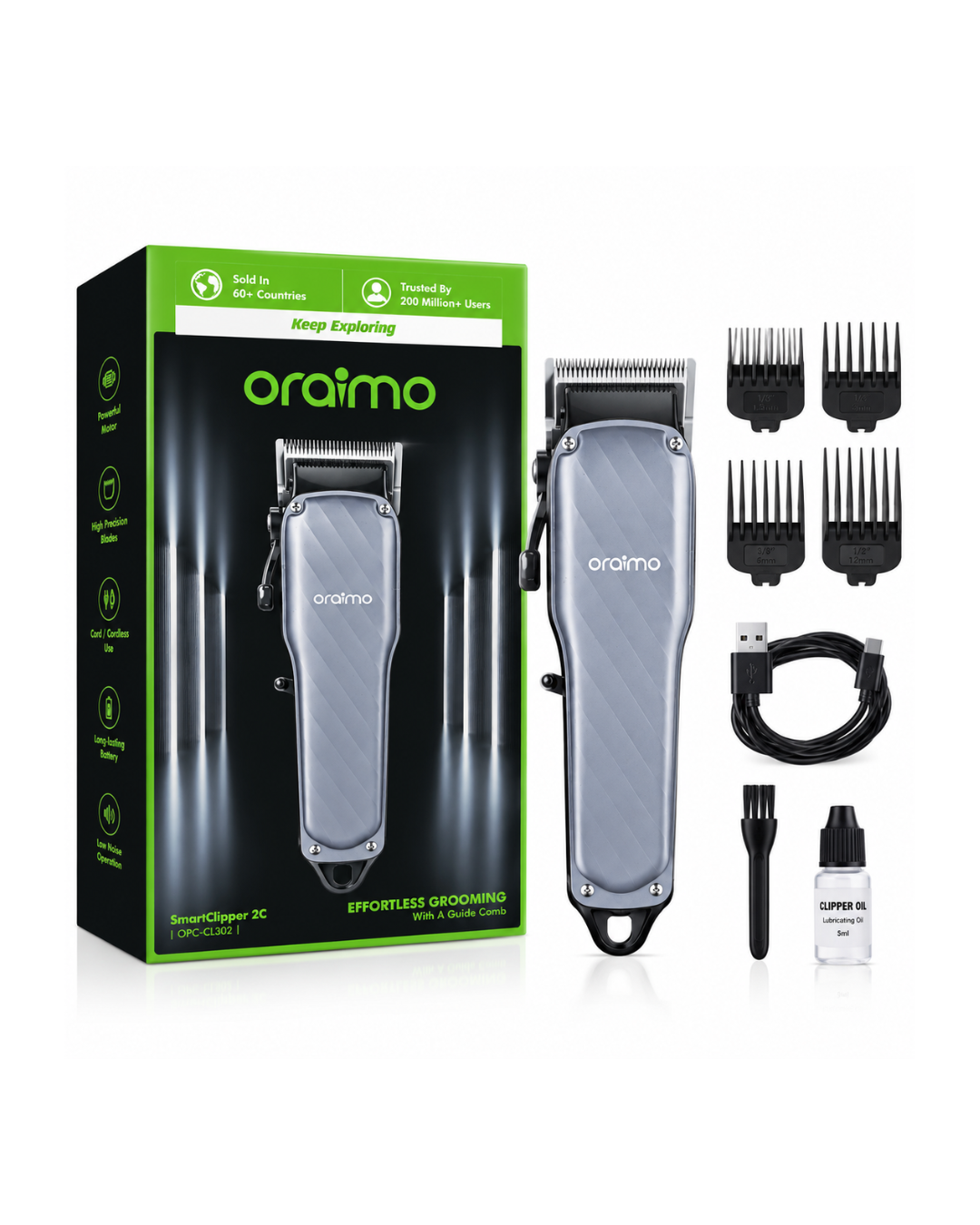 ماكينة حلاقة الشعر الاحترافية Oraimo SmartClipper 2C – لاسلكية وشفرات عالية الدقة