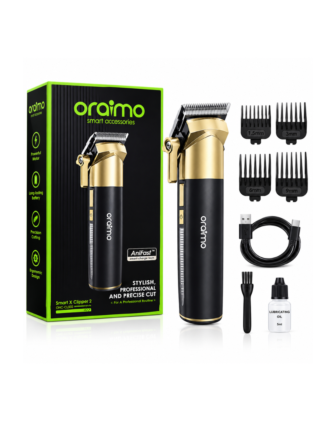 ماكينة الحلاقة الاحترافية Oraimo Smart X Clipper 2 – تقنية الشحن AniFast™ وقص عالي الدقة