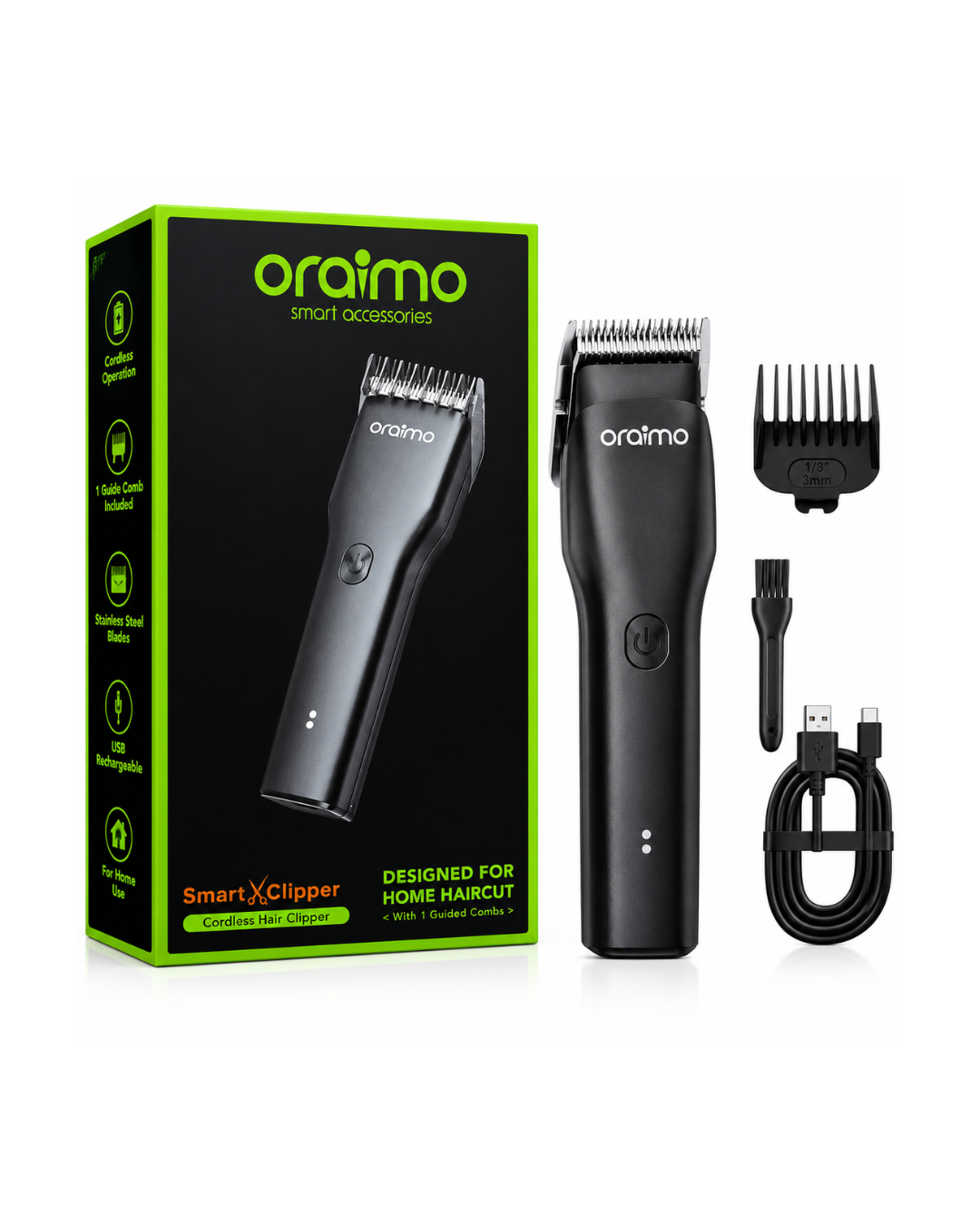 ماكينة حلاقة الشعر اللاسلكية Oraimo SmartClipper – شفرات من الفولاذ المقاوم للصدأ وقابلة للشحن عبر USB