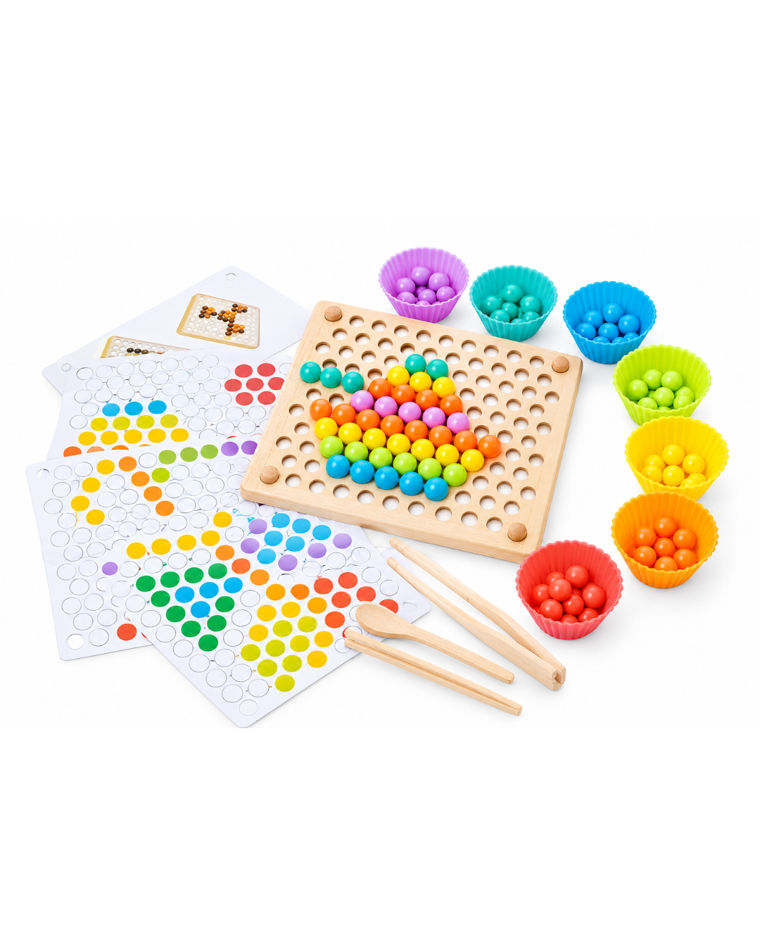 Montessori wooden sorting and bead-threading game