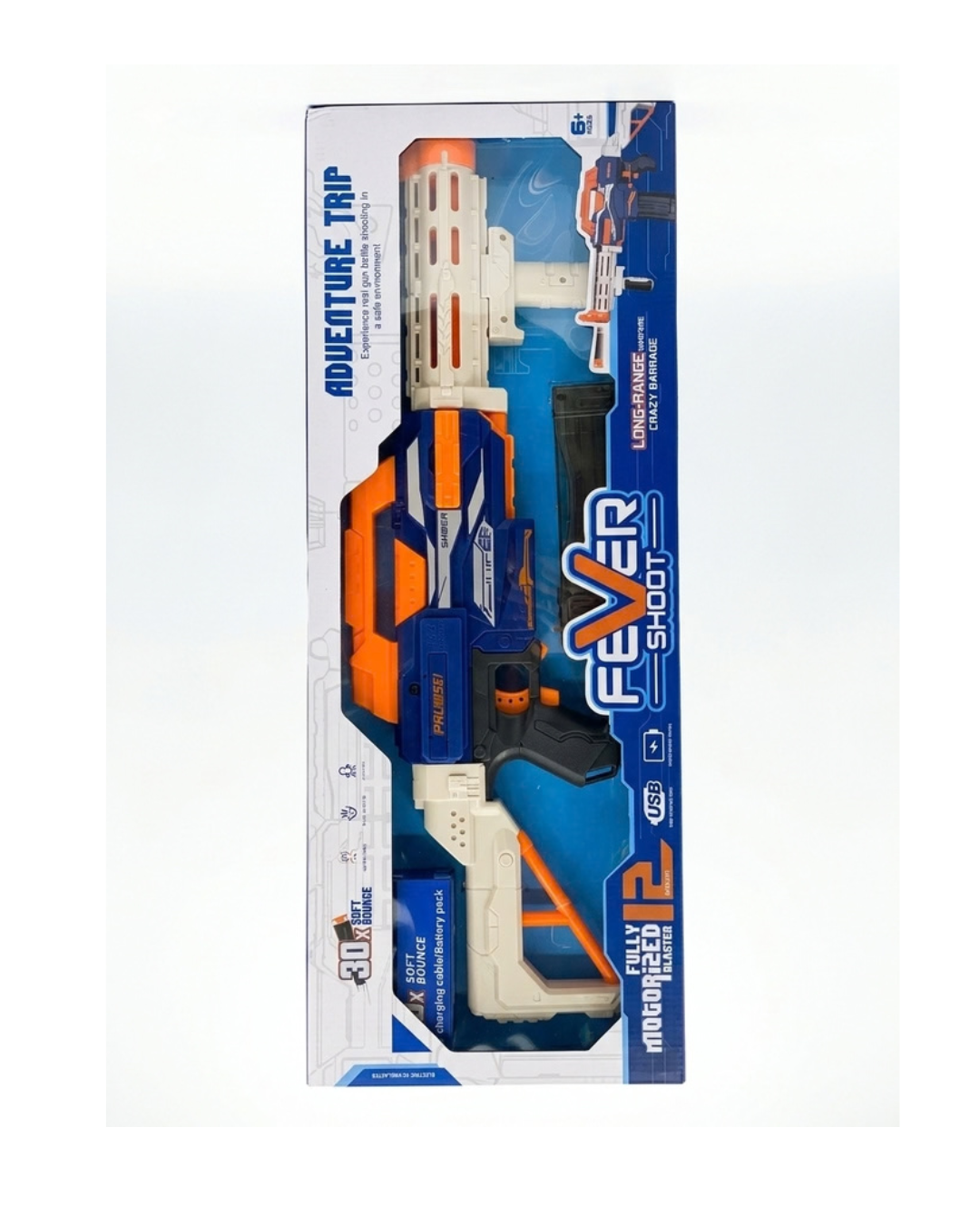 مسدس "Fever Shoot" الكهربائي الآلي (Blaster) مع سهام إسفنجية وبطارية USB