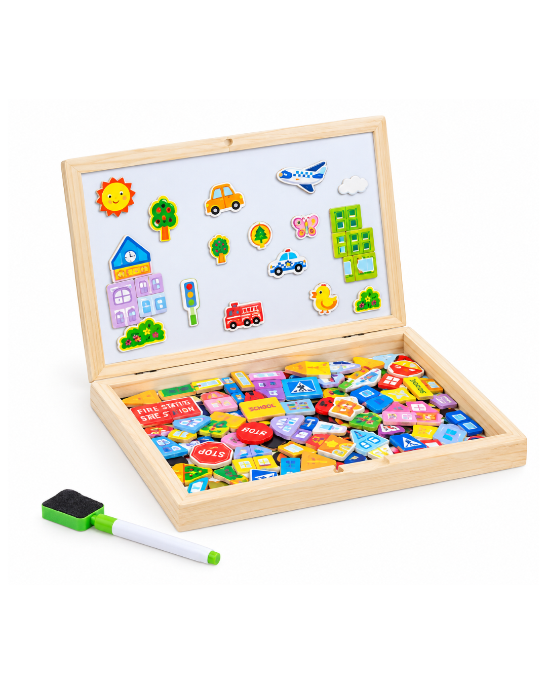 2-in-1 Wooden Magnetic Board – "Traffic Fun" Educational Developmental Puzzle.